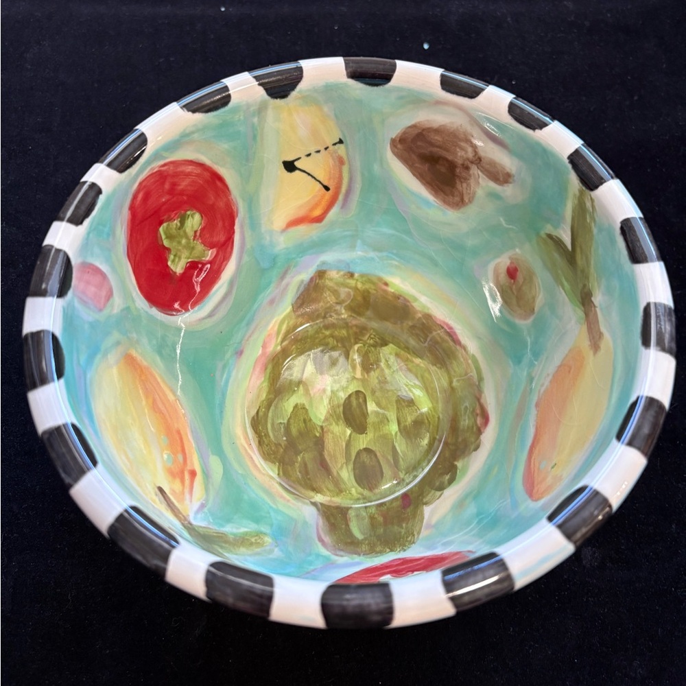 Hand Painted Ceramic “ Artichoke Mixing Bowl Small7”x5”Original Design Pottery